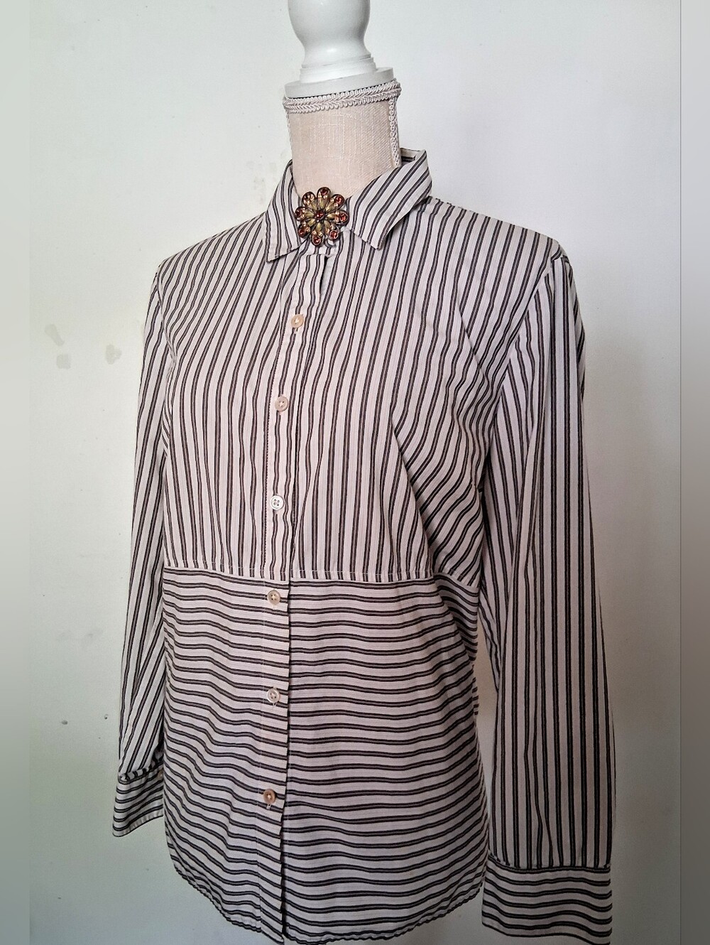 J. Jill Tailored Button Up Blouse - Vertical/Horizontal Striped